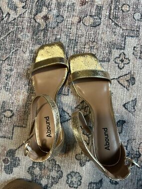 Abound Metallic Gold Square-Toe Ankle Strap Heels